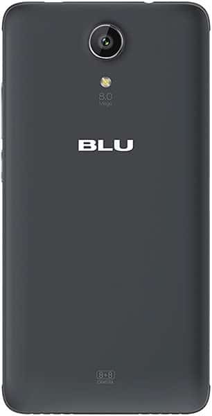 BLU Studio C 8+8 rear view, dark gray back with camera and logo visible