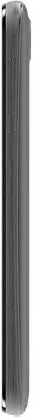 BLU Studio J5 phone, side view, showing slim profile with curved edges and dark gray finish