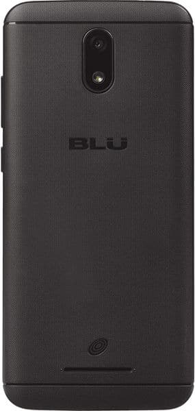 BLU View 1 smartphone, rear view, showing black textured back with camera and logo