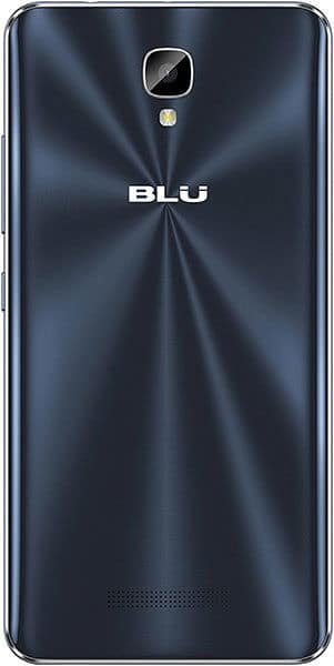 BLU Vivo XL2 rear view, showing dark blue back with radial pattern, camera lens, and BLU branding