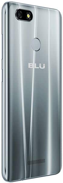 BLU Vivo XL3 rear view, silver finish, showing dual camera and fingerprint sensor on back panel