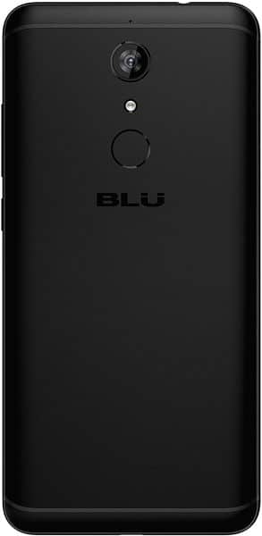 BLU Vivo XL3 Plus rear view showing black back panel with camera, fingerprint sensor, and BLU logo
