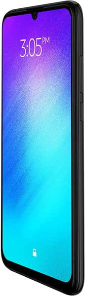 BLU Vivo XL5 smartphone, front angled view, shows gradient blue-purple display, 3:05 PM time, and two right edge side buttons.