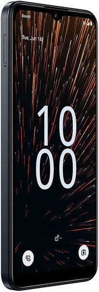 Boost Celero5G SC phone, front view, displaying time 10:00 on black wallpaper with orange streaks
