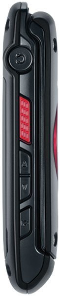 Casio G'zOne Ravine 2 side view, black with red accent stripe and external controls