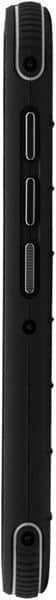 Side view of CAT S32 phone with three side buttons, small circular cutouts, and textured grips at top and bottom edges.