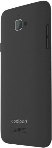 Coolpad Catalyst rear view, black smartphone showing camera lens, speaker grille, and brand name on back