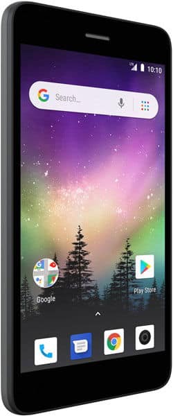 Coolpad Illumina smartphone front view with purple and green gradient wallpaper, Google search bar, and app icons on home screen