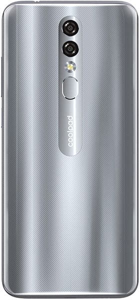 Coolpad Legacy Brisa rear view showing dual camera setup, fingerprint sensor, and textured silver back panel