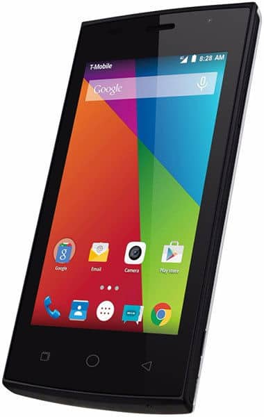 Coolpad Rogue smartphone, front view, with black frame and colorful Android home screen displaying app icons and Google logo