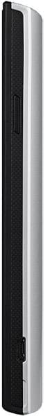 Coolpad Rogue phone shown from the side, displaying its slim black and silver design with vertical texture pattern