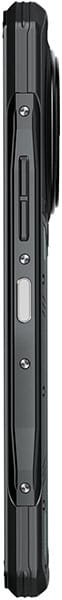 Side view of Doogee DK10 showing metal frame, side buttons, textured edges, and top-right protruding rear camera module.