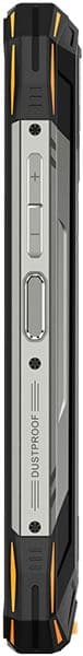Doogee S89 Pro rear view, showing silver metallic back panel with black rubber edges and orange accents along the sides