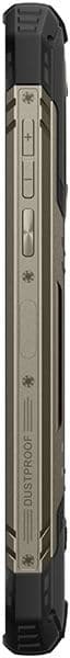 Close-up side view of Doogee S96 GT smartphone with metallic buttons, textured panels, and reinforced rubber corners.