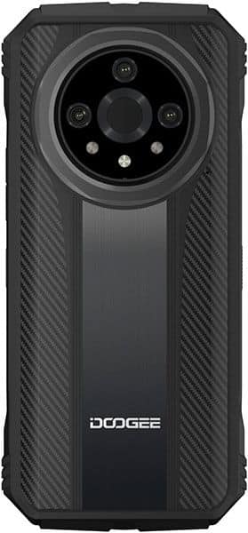 Doogee V31GT rear view, showing circular camera module with five lenses and LED flash on black textured back panel