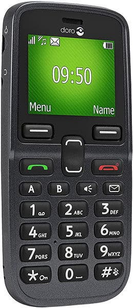 Doro 5030 mobile phone, front view, with small green display showing time 09:50, physical keypad, and call buttons