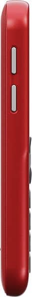Doro Leva L10 red mobile phone, side view, showing curved back and control buttons along the edge
