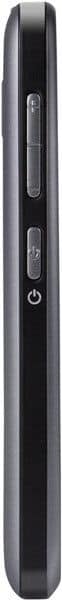 Side view of Doro Liberto 820 Mini shows volume rocker above power button; slim, slightly curved profile.