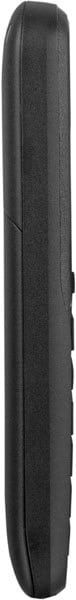 Doro PhoneEasy 506 side view, showing the narrow black phone's elongated rectangular shape and textured surface