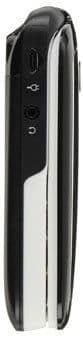 Doro PhoneEasy 618 flip phone, front view, black and silver exterior with closed clamshell design