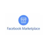 Facebook Marketplace logo: blue circle with white storefront icon above "Facebook Marketplace" text, front view.
