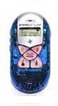 Firefly mobile phone, front view, with blue casing, small screen, and numeric keypad