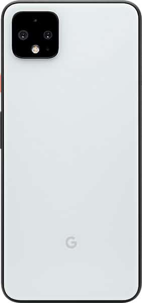 Google Pixel 4 XL rear view, white finish with square camera module and Google logo