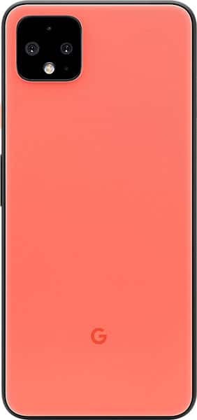 Google Pixel 4 XL rear view in coral color, showing dual camera system and Google logo