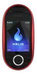 Helio Ocean 2 phone, front view, displaying blue flame logo on screen with physical buttons below