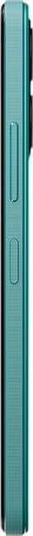 HMD Key phone, side view, showing teal-colored body with buttons and textured surface