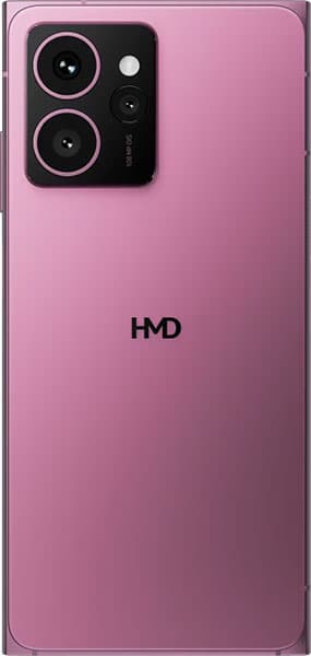 HMD Skyline rear view, pink finish with dual circular camera setup in black module