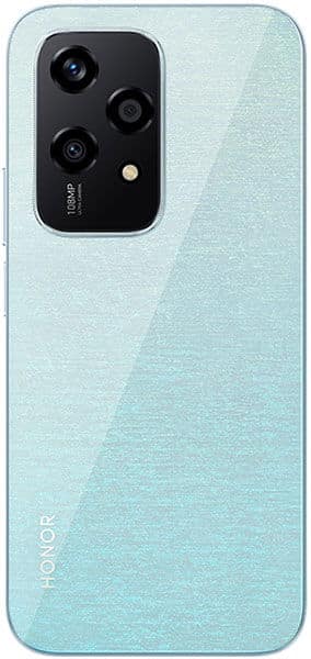 Honor 200 Lite rear view, light blue gradient finish with triple camera module and Honor branding