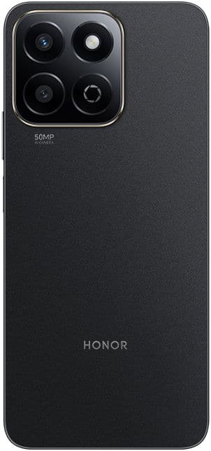 Honor 200 Smart rear view, black, showing quad camera array with 50MP label and Honor branding