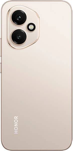 Honor 400 rear view showing dual camera setup with large circular lenses and flash ring on cream-colored back panel