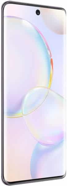 Honor 50 front view displaying colorful gradient wallpaper with curved lines on screen