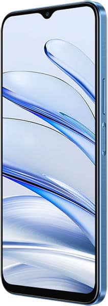 Honor 70 Lite in blue, front view with large display showing abstract wallpaper; right edge has visible volume and power buttons.