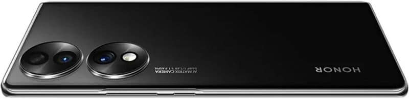 Honor 70 rear view showing dual circular camera lenses with blue accents on black body