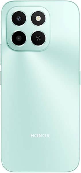 Honor X6c rear view in mint green, showing quad camera setup and Honor branding on back