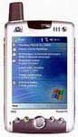 HP h6315 PDA with screen displaying menu options, shown from front with antenna extended