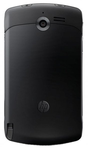 HP iPAQ Glisten rear view, black curved device with camera lens and HP logo visible