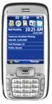HTC 5800 smartphone, front view, with blue display screen and numeric keypad