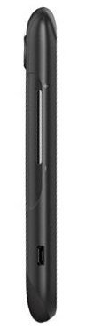 HTC 7 Mozart smartphone side view highlighting slim profile, volume button, and bottom charging port.