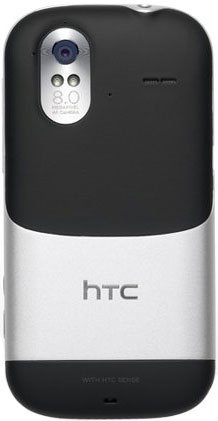 HTC Amaze 4G rear view, black and silver phone with dual-lens camera module