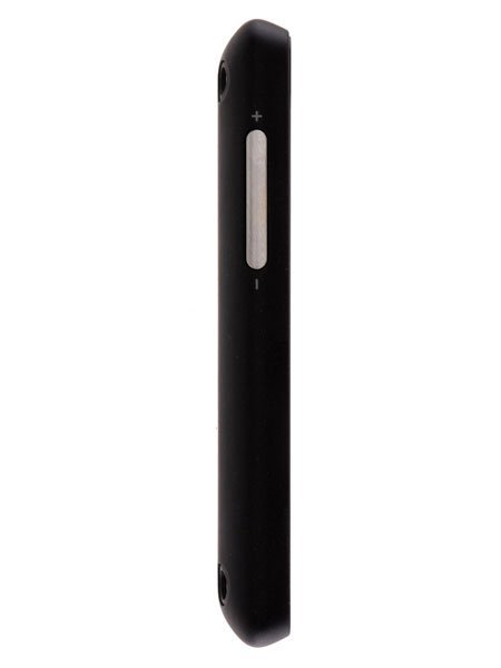 HTC Aria side view, black smartphone with rounded edges and control buttons