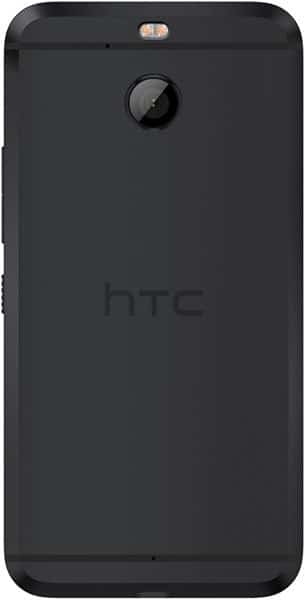 HTC Bolt in black, rear view showing single camera with flash above and HTC logo centered below the camera.