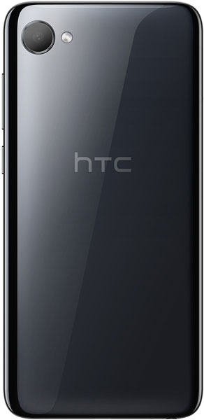 HTC Desire 12 rear view showing black glossy back with single camera lens and HTC branding