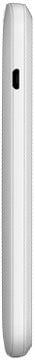HTC Desire 210 side view, white smartphone with rounded edges and single button