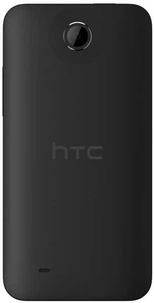HTC Desire 300 rear view showing black back panel with camera lens and HTC branding