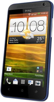 HTC Desire 501 smartphone, front view, displaying home screen with weather widget and time 10:08 AM
