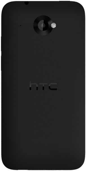 HTC Desire 601 rear view, showing black back panel with camera and flash